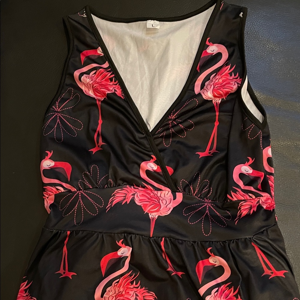 Flamingo Print Black Maxi Dress